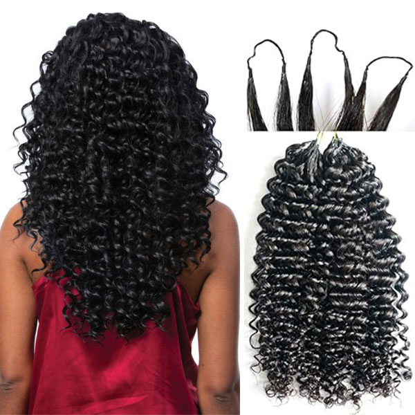 Högsta kvalitet mänskligt virkat hår Pre Loop Deep Curly Bundles