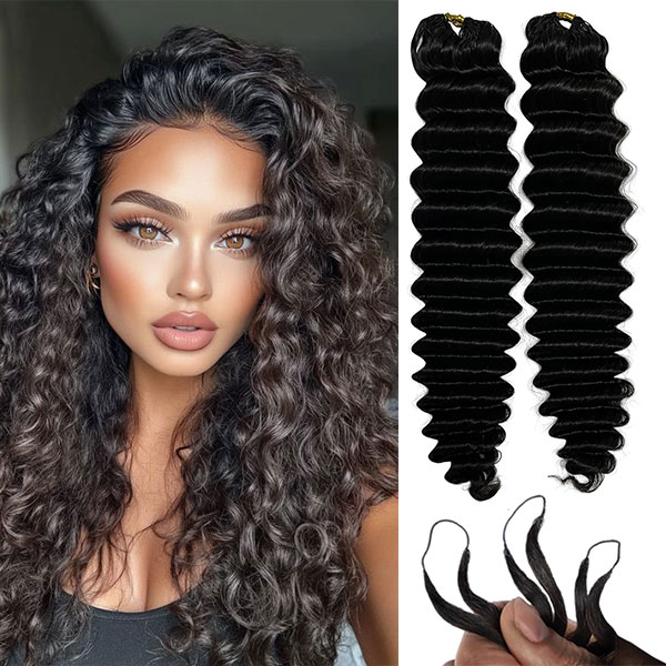 Remy Feather Crochet Human Hair Extension lös djup våg för svarta kvinnor