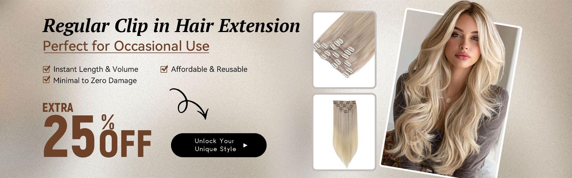 Regular clip in hair extension